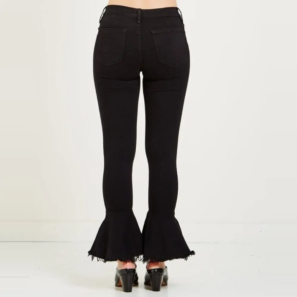 FRAME Denim Le Skinny De Jeanne Flounce Flare Raw Hem Jeans size 25